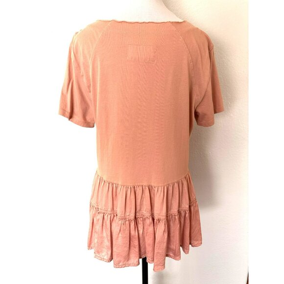 Anthropologie Iona Peach Tiered Peplum Short-Sleeve Top Size Medium - Picture 2 of 7
